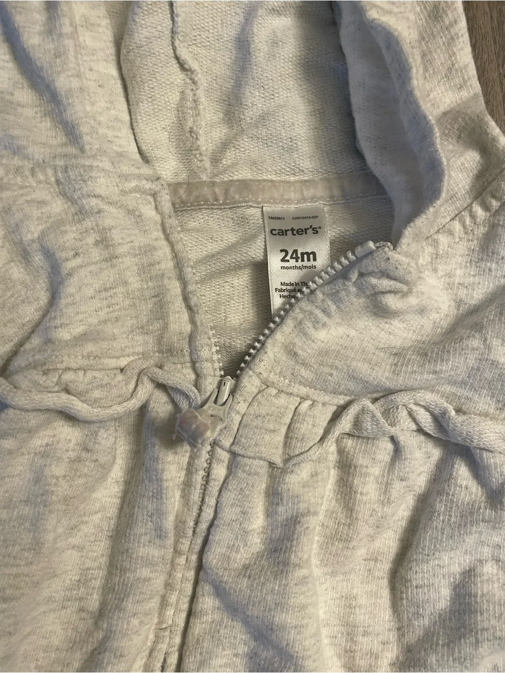 Carter's Ruffle Gray Zip-Up Hoodie – Size 24M
